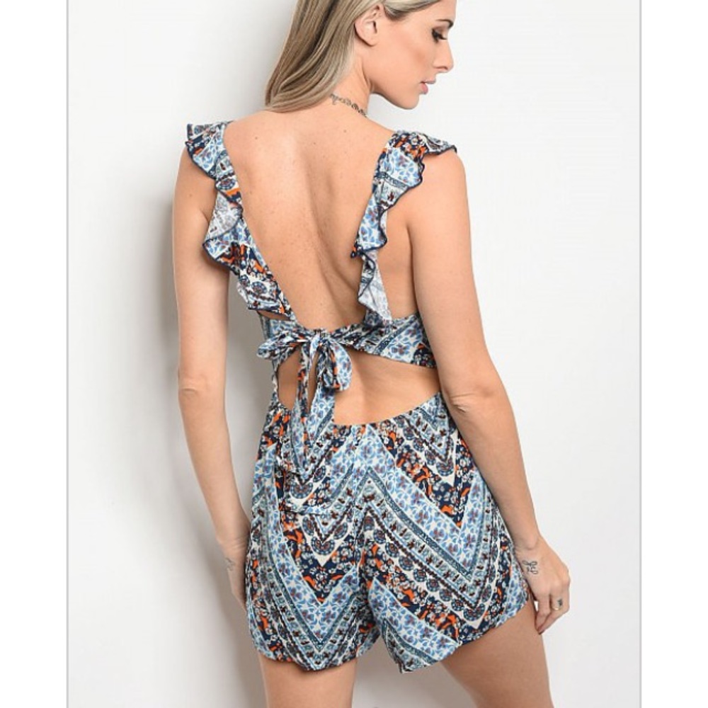 Sleeveless, Ruffle Strap, Tie Back, Romper - Picture 3 of 4
